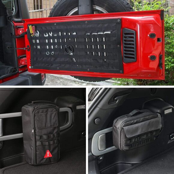 For Jeep Wrangler JK JL 2007+ Tailgate Storage Bag & Tool Kit Organizer Pockets - Picture 2 of 3